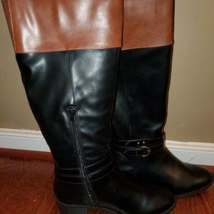 women 8 1/2 black and brown rider boots